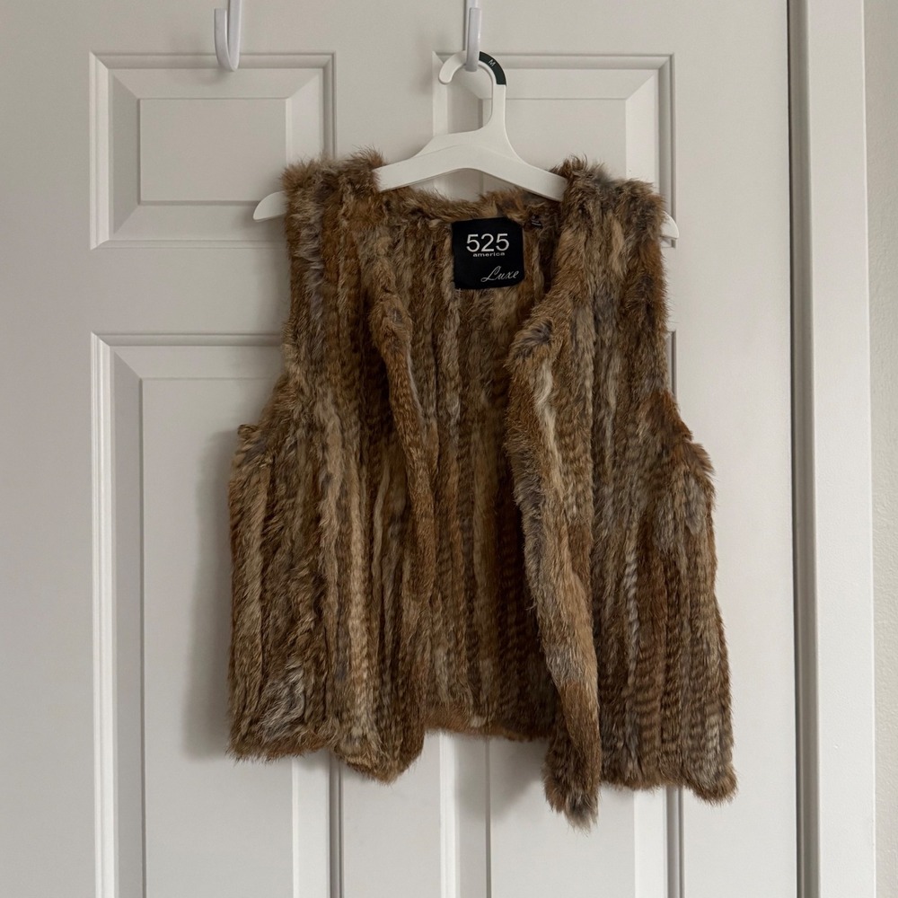 525 America Luxe Genuine Rabbit Fur Vest Brown Size Small – Excellent Condition - Picture 2 of 8